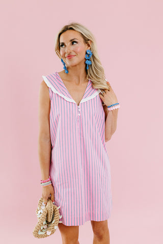 Micha Striped Ruffle Collar Mini Dress