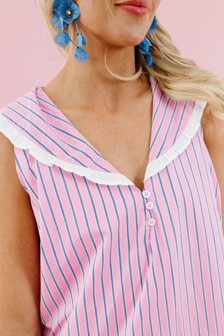 Micha Striped Ruffle Collar Mini Dress