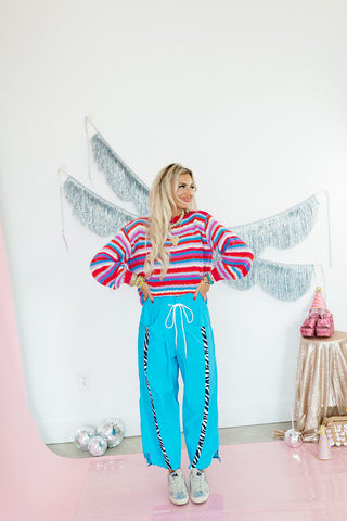 Ellie Zebra Side-Striped Pants in Aqua