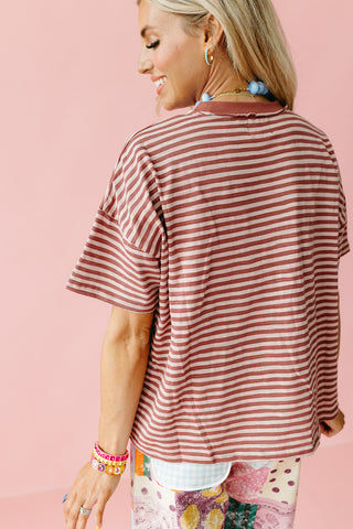 Emma Slub Stripe Tee in Marsala