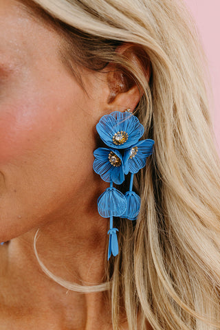Audrey Flower Statement Earrings in Blue