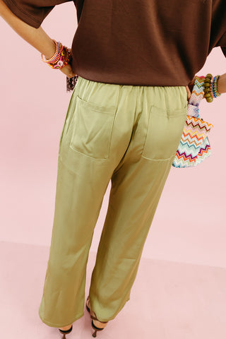 Layne Satin Pants in Matcha