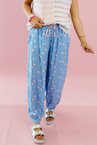 Kara Polka Dot Pants in Periwinkle/Pink
