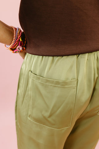 Layne Satin Pants in Matcha