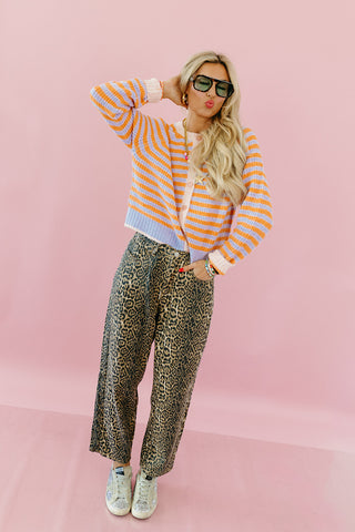 Saylor Stripe Cardigan in Periwinkle/Orange