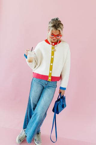 Cam Button Up Cardigan in Cream