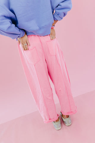 Lou Mineral Wash Barrel Pants in Candy Pink