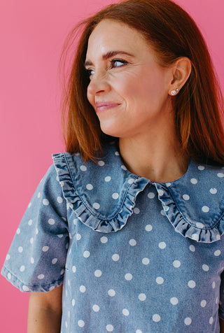 polka dot denim dress Denim Dot Dress in Blue Large