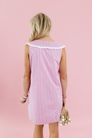 Micha Striped Ruffle Collar Mini Dress