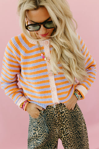 Saylor Stripe Cardigan in Periwinkle/Orange