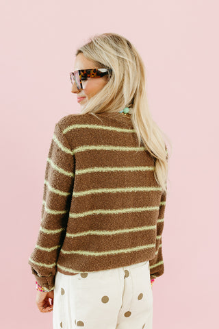 Georgie Stripe Cardigan in Choco/Chartreuse