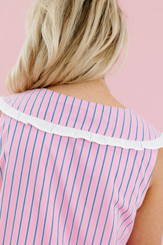 Micha Striped Ruffle Collar Mini Dress