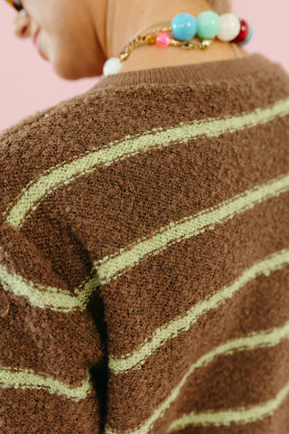 Georgie Stripe Cardigan in Choco/Chartreuse