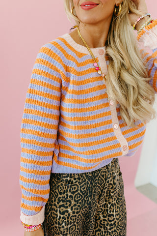 Saylor Stripe Cardigan in Periwinkle/Orange