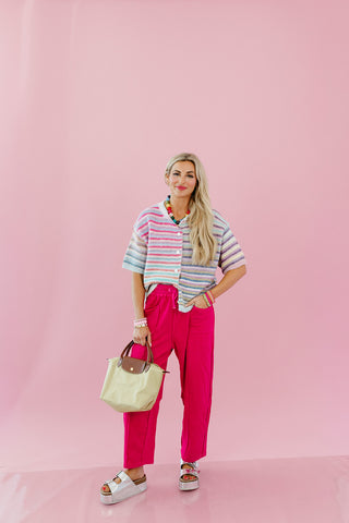 Lou Mineral Wash Barrel Pants in Fuchsia