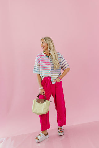 Lou Mineral Wash Barrel Pants in Fuchsia