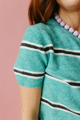 Fiona Stripe Short Sleeve Cardigan in Green