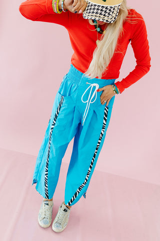 Ellie Zebra Side-Striped Pants in Aqua