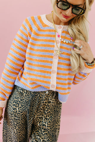 Saylor Stripe Cardigan in Periwinkle/Orange