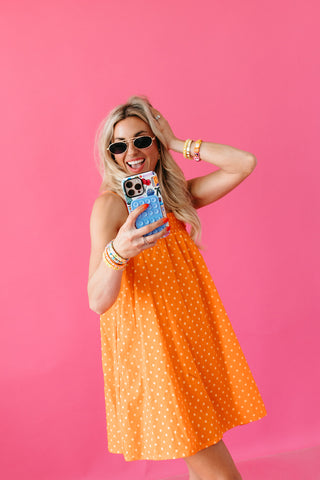 Reese Polka Dot Mini Dress in Orange