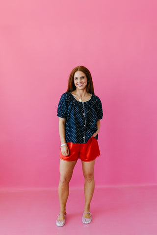 Elizabeth Polka Dot Top in Navy