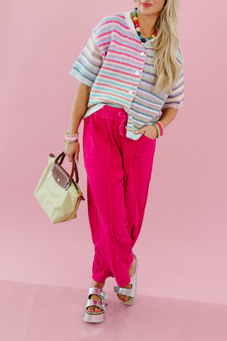 Lou Mineral Wash Barrel Pants in Fuchsia