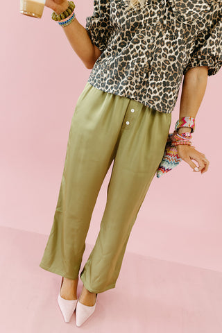 Layne Satin Pants in Matcha