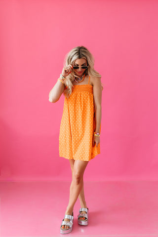 Reese Polka Dot Mini Dress in Orange