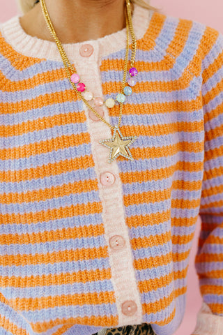 Saylor Stripe Cardigan in Periwinkle/Orange