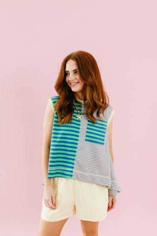 Joni Stripe Top in Green/Blue