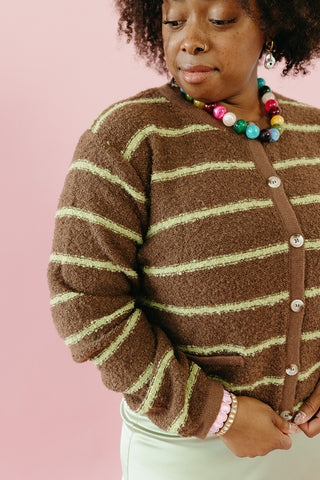 Georgie Stripe Cardigan in Choco/Chartreuse