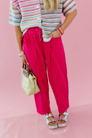 Lou Mineral Wash Barrel Pants in Fuchsia