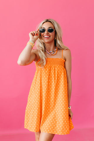 Reese Polka Dot Mini Dress in Orange