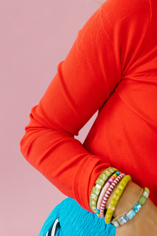Shawn Long Sleeve Ribbed Tee in Cherry