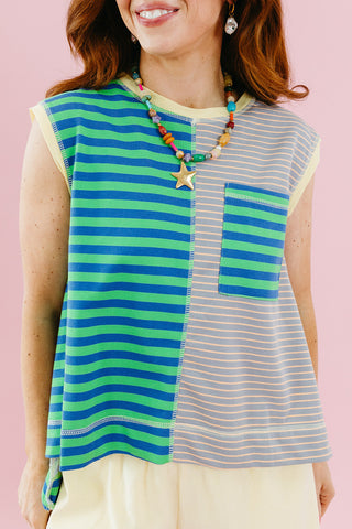 Joni Stripe Top in Green/Blue