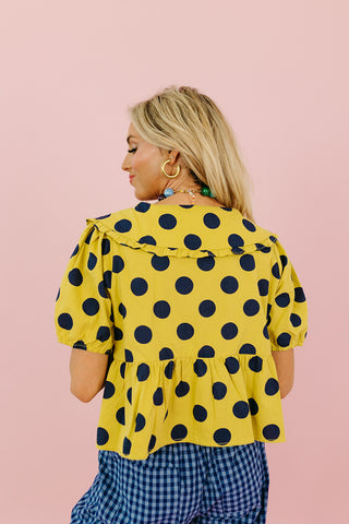 Molly Polka Dot Peter Pan Top in Lime/Navy