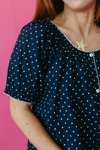 Elizabeth Polka Dot Top in Navy