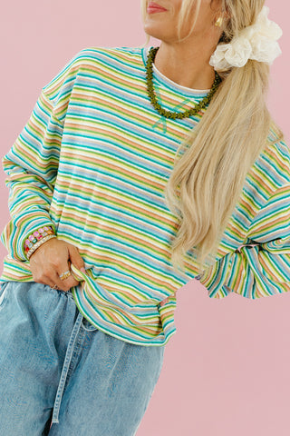 Sammie Multi Colored Pullover in Teal/Lime