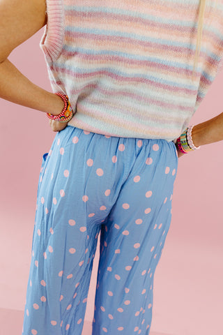 Kara Polka Dot Pants in Periwinkle/Pink