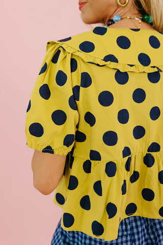 Molly Polka Dot Peter Pan Top in Lime/Navy