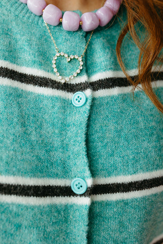 Fiona Stripe Short Sleeve Cardigan in Green