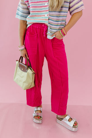Lou Mineral Wash Barrel Pants in Fuchsia