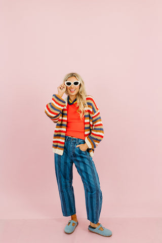 Blake Chunky Cardigan in Navy/Red