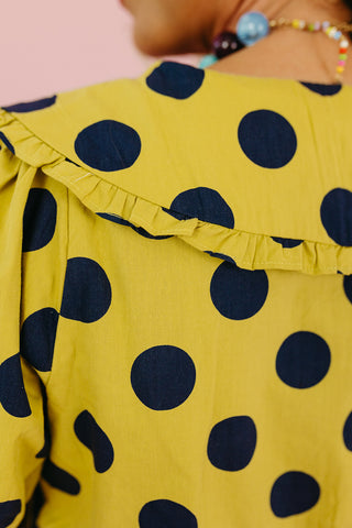 Molly Polka Dot Peter Pan Top in Lime/Navy