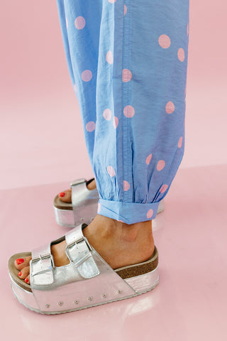 Kara Polka Dot Pants in Periwinkle/Pink