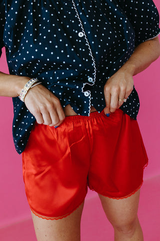 Fenway Satin Shorts in Red