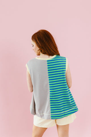 Joni Stripe Top in Green/Blue
