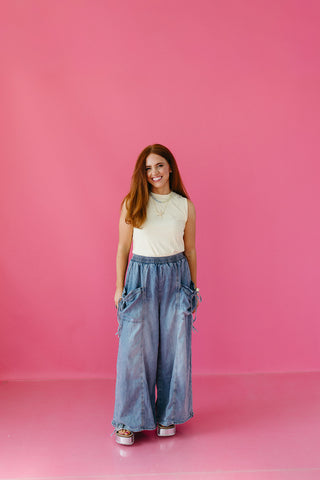 Tanner Washed Denim Elastic Pants - RESTOCK
