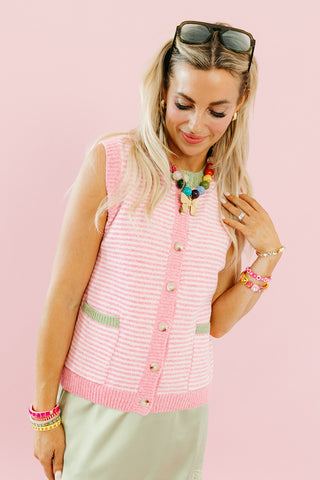 Raye Stripe Sweater Vest in Pink/Lime