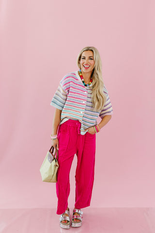 Lou Mineral Wash Barrel Pants in Fuchsia